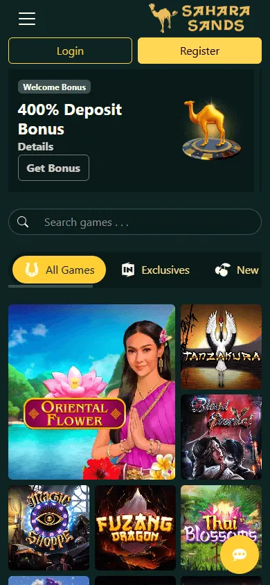 Sahara Sands Casino home screen on a mobile device